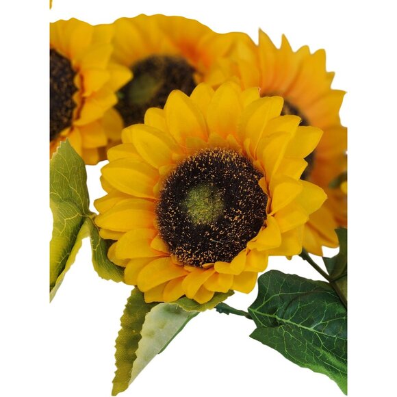 Artificial Sunflowers For Wreath Making 5 Stems With Leaves Yellow & Green 5" Wi - Picture 3 of 11